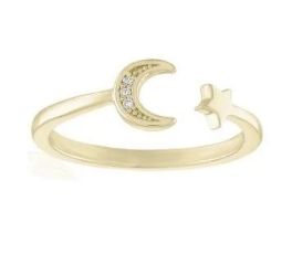 Layers Open Cubic Zirconia Moon & Star Gold Ring