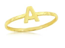 Sterling Silver Gold Plated Initial "A" Hammered Band Ring