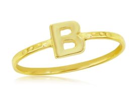 Sterling Silver Gold Plated Initial "B" Hammered Band Ring