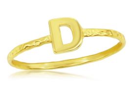 Sterling Silver Gold Plated Initial "D" Hammered Band Ring