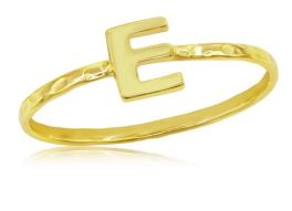 Sterling Silver Gold Plated Initial "E" Hammered Band Ring