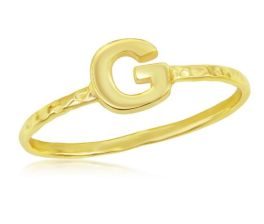 Sterling Silver Gold Plated Initial "G" Hammered Band Ring