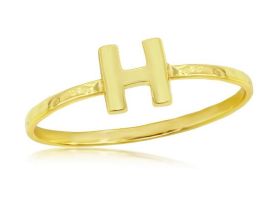 Sterling Silver Gold Plated Initial "H" Hammered Band Ring