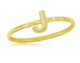Sterling Silver Gold Plated Initial "J" Hammered Band Ring