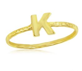Sterling Silver Gold Plated Initial "K" Hammered Band Ring