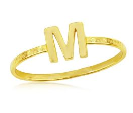 Sterling Silver Gold Plated Initial "M" Hammered Band Ring