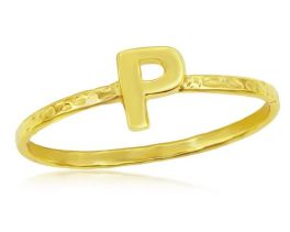 Sterling Silver Gold Plated Initial "P" Hammered Band Ring