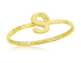 Sterling Silver Gold Plated Initial "S" Hammered Band Ring