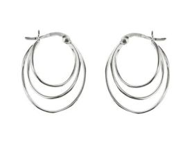 Sterling Silver Oval Three Line Hoops