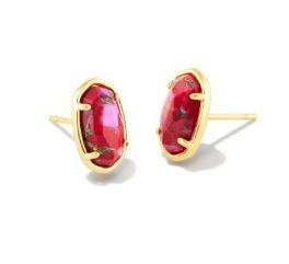 Kendra Scott Gold Tone Grayson Stone Stud Earrings - Gold Bronze Veined Red & Fuchsia Magnesite