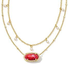 Kendra Scott Elisa Pearl Multi Strand Necklace - Gold Bronze Veined Red & Fuchsia Magnesite