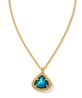 Kendra Scott Gold Tone Framed Kendall Necklace - Teal Abalone