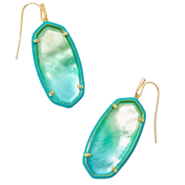 Kendra Scott Gold Tone Elle Enamel Framed Drop Earrings In Sea Green Chrysocolla