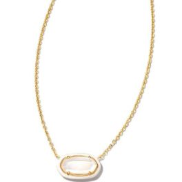 Kendra Scott Gold Tone Elisa Enamel Framed Short Necklace In Ivory Mother-of-Pearl Mix