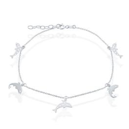 Sterling Silver Multi Dolphin Anklet 