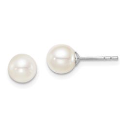 Sterling Silver Madi K White Freshwater Pearl Stud Earrings - 6-7mm