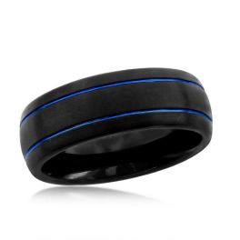 Men's Black & Blue Double Stripe Tungsten Ring