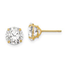 14K Yellow Gold Round Cubic Zirconia Post Earrings - 7mm