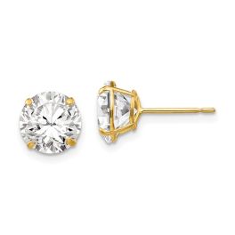 14K Yellow Gold Round Cubic Zirconia Post Earrings - 8mm
