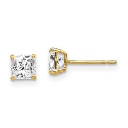 14K Yellow Gold Square Cubic Zirconia Post Earrings - 4mm