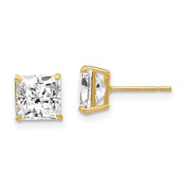 14K Yellow Gold Square Cubic Zirconia Post Earrings - 6mm