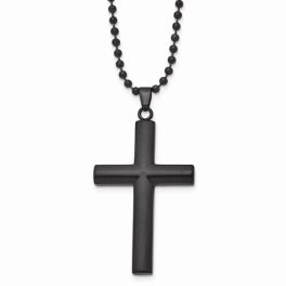 Stainless Steel Brushed/Polished Black IP-Plated Cross Necklace - 24"