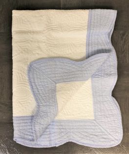 Baby Quilt - White With Blue Trim