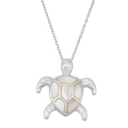 Sterling Silver White Mother Of Pearl Turtle Pendant