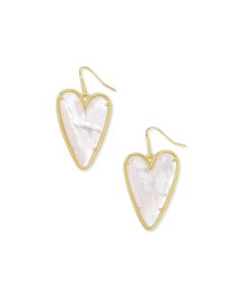 Kendra Scott Ansley Heart Gold Drop Earrings In Ivory Mother Of Pearl