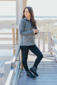Simply Southern Quarter Zip Pullover - Grey Leopard