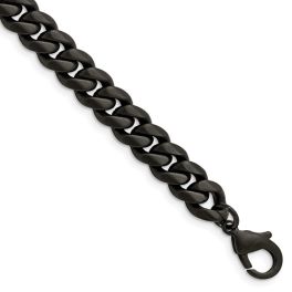 Men's Stainless Steel Brushed Black IP-Plated 10mm Curb Bracelet - 8.5"