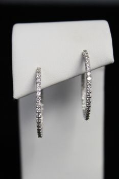 14K White Gold 1Ct Diamond Hoop Earrings