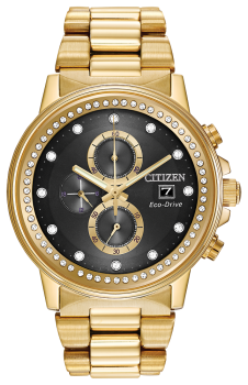 Men's Stainless Steel Gold Tone Crystal Eco-Drive Citizen Watch