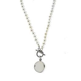 Kids Sterling Silver 4mm Pearl Rope Toggle Engravable Necklace