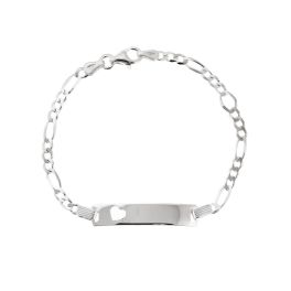 Sterling Silver Figaro Baby ID Bracelet With Cut Out Heart 