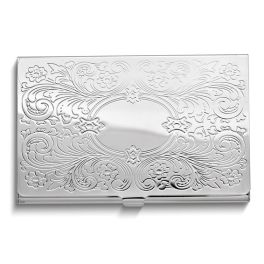 Silver-Tone Fancy Scroll Design Engravable Business Card Case