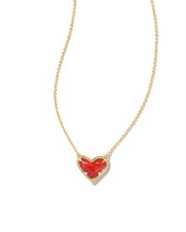 Kendra Scott Ari Heart Gold Pendant Necklace In Red Kyocera Opal