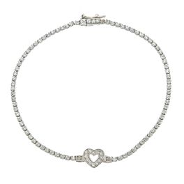 Sterling Silver Cubic Zirconia Open Heart Bracelet - 7"