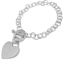 Sterling Silver Heart Toggle Link Bracelet - 7"