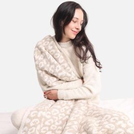 Soft Luxe Knit Blanket - Beige Leopard