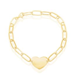 Sterling Silver Shiny Heart Paperclip Bracelet - Gold Plated
