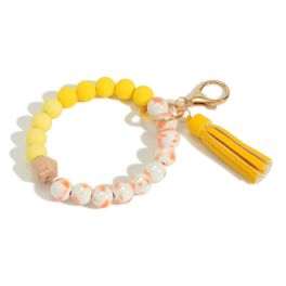 Wood & Glass Bead Bangle Keychain - Yellow