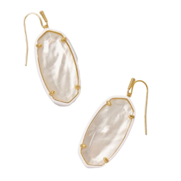 Kendra Scott Gold Tone Elle Enamel Framed Drop Earrings In Ivory Mother-of-Pearl Mix