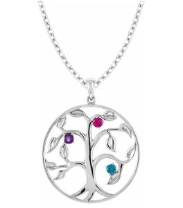 Sterling Silver 3-Stone Family Tree Necklace