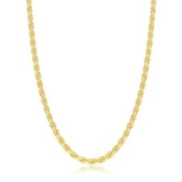 Sterling Silver Gold Plated Solid Diamond-Cut 3mm Rope Chain - 18"
