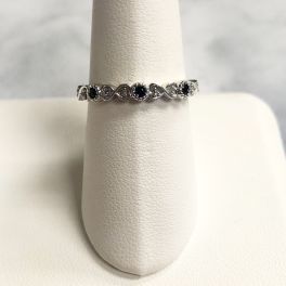 10K White Gold Sapphire & Diamond Stackable Heart Band
