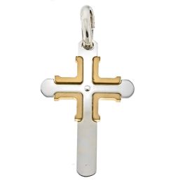Sterling Silver Gold Vermeil Trim Cross Pendant 