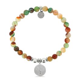 Multi Agate Charity Beaded Bracelet With Tree Of Life Charm