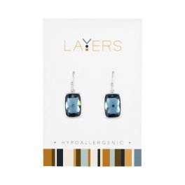 Layers Silver Tone Rectangle Blue Stone Dangle Earrings