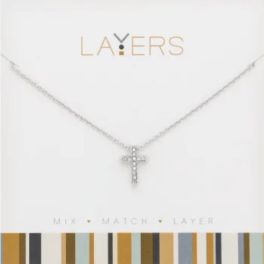 Layers Silver Tone Cubic Zirconia Cross Necklace